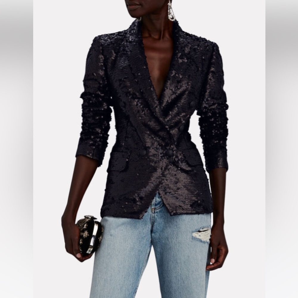 NWT L’AGENCE Kenzie sequin blazer matte black